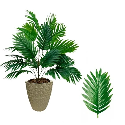 Planta Palmeira Arranjo Artificial + Vaso Grande Polietileno Completo Acompanha Pedrinhas