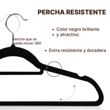 Ganchos Metálicos para Ropa - Alta Calidad, Terciopelo Negro y Antideslizantes de Adulto - Negro - Ver 7