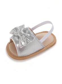 0-1 岁可爱女婴软橡胶底防滑幼儿凉鞋透气夏季沙滩鞋 - 銀色 - 查看 6