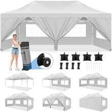 CAROMA Carpas cenadores 3x6 Carpa para fiestas estable e impermeable plegable, carpa plegable con 6 paredes laterales, bolsa enrollable y 4 bolsas de, fácil montaje para bodas, negocios, fiestas, protección UV50+, color negro