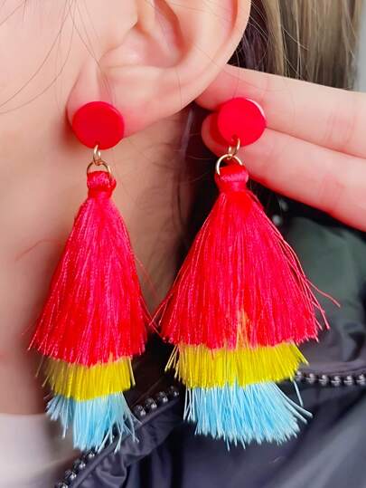 1 Pair Mexican Carnival Inspired Guitar, Cactus & Tassel Earrings For Women, European & American Style