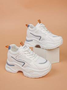 Women's Platform Wedge Sneakers, Short Persons Height Increasing, Mesh Patchwork Breathable Comfortable Casual Shoes - White - View 9