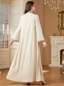 Elegant Embroidered Loose Arab Style Casual Dress - Apricot - View 2