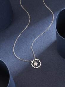 1pc S925 Sterling Silver Pentagram Flower Wreath Niche Design Delicate Sweet Choker Necklace With Cubic Zirconia, Versatile Gift For Women - Silver - View 4