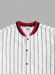 Men Casual Striped Shirt With Contrast Color Baseball Style - White - View 4