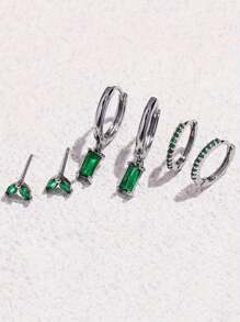 6pcs Vintage Green Crystal Geometrical Earrings Set - Multicolor - View 3