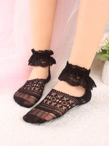 3 Pairs Women's Thin Lace Trim Breathable Elastic Ankle Leg Warmers, Low Vamp Boat Leg Warmers, Kawaii Cute