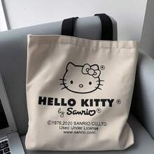 Sanrio 1 pieza/1 pieza/Bolso grande con capacidad de lona con diseño de gatito de dibujos animados, bolso de hombro versátil para ir a la escuela o la oficina