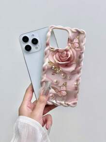 Pasek pleciony z motywem kwiatowym i motylem, malowany, odporny na wstrząsy, kolorowe etui na smycz, kompatybilny z 10, 14, 15, XS, 7/8, XR, 7/8Plus, XS Max, 11, 12, 13, 14 Pro, 14 Pro Max