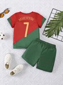 Polyester Soccer Jersey And Shorts Set For Teens - Opaque, Colorblock Design For Sports And Performance, Crew Neck, Easy Care, Great For Spring/Summer, Boys Soccer Gift, Perfect For Outdoor Activities