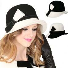 HIMESPORT Sombrero de fieltro de lana blanco de ala ancha con lazo para mujer y dama. Sombrero de copa, sombrero de fieltro, sombrero para fiestas de té, vestidos de boda, iglesia, carreras de Derby, sombrero de cóctel, sombrero de pillbox