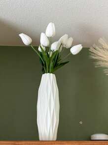 1 件优雅简约花瓶装饰品，适用于电视柜、桌面、客厅 - 人造牡丹花、高端家居装饰花艺、假莲花鲜花花束 - 白色 - 查看 3