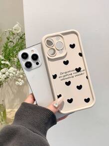 Minimalistische mode Full Screen Hart & Letter Design Schokbestendige telefoonhoes, compatibel met iPhone 16 Pro Max/11/12/13/14 Plus/15 Pro/XR/XS