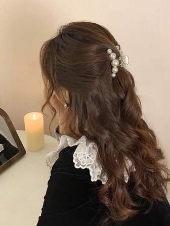 1pc 7cm Elegant Faux Pearl Edge Side Bang Hair Claw Clip Hair Claw Design Hair Clips Hair Jaw Clip Hair Clamps Hair Clutch Hair Catcher Clip