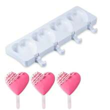 Popsicle Mold, Silicone Ice Pop Molds, Heart-Shaped Ice Cream Mold For Cakesicles, 4 Cavities, 50-Piece Popsicle Sticks Included