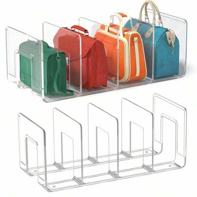 2pcs Transparent 4-Grid Multifunctional Storage Partition Shelves, Saves Space In Home, Office And Dorm
