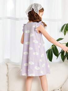 mini bala Set Piyama Anak Perempuan, Baju Tidur Bayi yang Lucu dan Bernapas - Nada putih ungu - View 3