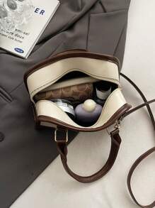 Retro bicolor Boston-stijl kussen handtas, dames schoudertas, vintage bowlingtas stijl, mode forenzentas 2025 nieuw