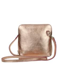 Girly Handbags Womens Small Vera Pelle Genuine Metallic Leather Handbag Rigid Cross Body Bag - Champagne - View 2