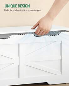 HEXCELEN Storage Chest,Storage Trunk, Clothes Organizer, Wooden Storage Bench - 39.4" Lift-Top Storage Organizer With 2 Safety Hinges, Shoe Bench For Entryway, Bedroom, Living Room,Home Decor, White - White - View 6