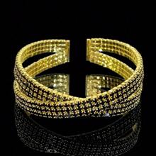 1 pieza Brazalete elegante y lujoso tipo cruzado abierto decorado con piedras de circonita sintética, joyería única de estilo francés para mujer