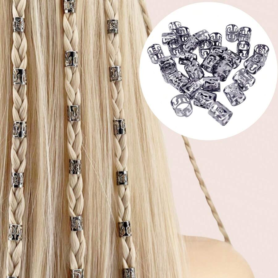 40pcs Black Fashion Metal Dreadlock Hair Jewelry Accessories For Braids Punk Style Beads Rings For Women Girls Music Festival - Black - View 1