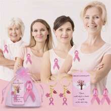 20pcs Breast Cancer Promotional Accessories, Breast Cancer Women's Inspirational Gifts, Women's Pink Breast Cancer Promotional Decorations, Red Ribbon Brooches,Including Transparent Gauze Bag And Greeting Card, Women's Love Friendship Party Encouragement Gift,Car Keychains Car Accessories Bag Charm School Cute Goth Y2k Halloween Accessories Teachers Day Bag Accessories Lanyards With Id Holder Car Accessories Bag Charms - Multicolor - View 5