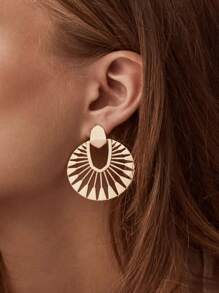 1pc Women's Popular Fashionable Bohemian Exaggerated Geometric Round Pendant Earrings, Jewelry Gift For Wedding, Engagement, Party