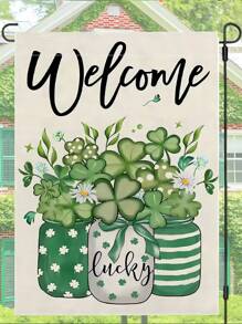 1 件绿色四叶草节日圣帕特里克节欢迎花园旗帜，双面 - 彩色 - 查看 1