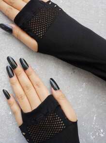 1 Pair Over-Elbow Hollow Mesh Gloves, Minimalist & Fashionable, Suitable For Summer