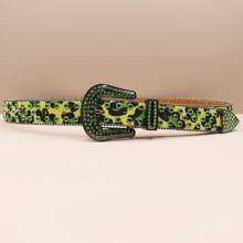 Halloween Bohemian Leopard Pattern Punk Style Rhinestone Studded Skull Design Glitter Waist Belt, Goth Y2k Streetwear Accessory For Pants