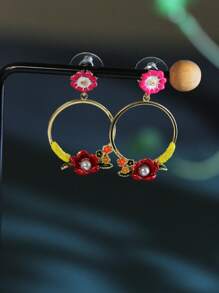 1 paar luxe, overdreven geëmailleerde bloemenoorbellen, modieuze, hoogwaardige oorbellen in Franse stijl met personalisatie en creativiteit, oorbelhaken van 925 sterlingzilver, geschikt voor dagelijks gebruik door vrouwen/meisjes, feestdagen, feestjes en vakanties (inclusief geschenkdoos)