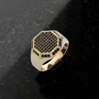 1 件男士订婚戒指，商务休闲金色方晶锆石装饰戒指，适合订婚、结婚周年纪念、派对、情人节、生日礼物