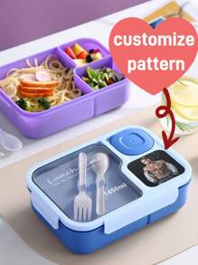 1pc Customizable Pattern Bento Box, Waterproof, Portable, Outdoor, Travel, Student And Office Worker Lunch Box, Safe Material, Microwave Safe, Personalized Design,Multi-Functional,Ornamental,Letter,Stylish,Modern,Colorful,Kawaii,Adorable,Cute,Casual,Custom,Personalised,Unique,Customized,Son,Daughter