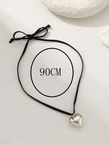 1pc Minimalist Heart Pendant Velvet Rope Knot Necklace For Women - Silver - View 4