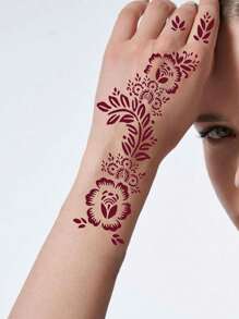 1 hoja de plantilla de tatuaje de henna con diseño floral de hojas, tatuaje temporal reutilizable para decorar manos, pies y Body, adecuado para bodas, festivales y fiestas