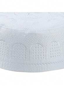1pc Men's Islamic Prayer Hat, Embroidered Flat Top Beanie, Gift For Daily Prayer And Worship - White - View 4