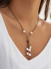 1 pieza Collar de estilo bohemio de mujer con perlas falsas, adecuado para uso diario, viajes a la playa, festivales y como regalo de cumpleaños