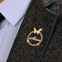 Custom Shiny Frosted Name Brooch Lapel Suit Pin Stainless Steel Heart&Butterfly&Birthday&Flowers&Stethoscope Pins Badge Brooches Personalization Jewelry For Women Men