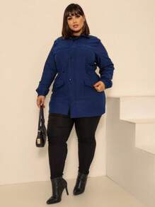 PLUS SIZE OVERCOAT JACKET CINCHED PARKA WINTER COAT BENGALINE - 藏蓝色 - 查看 2