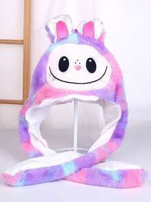 Cute Cartoon Ear Embroidery Airbag Fluffy Hat With Moving Ears, Autumn/Winter