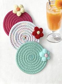 1/2/3 件编织杯垫，海滩风格家庭饮料杯垫，纯色杯垫，适用于隔热、厨房、餐厅、卧室、城市最佳生日礼物
