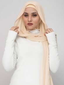1pc Women Classic Casual Pullover Chiffon Scarf, Solid Color Soft Breathable Modal Material Neck Warmer Headscarf, All-In-One Versatile Headband Suitable For Daily Wear For Dress - Apricot - View 3
