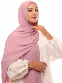 1pc Women Classic Casual Pullover Instant Chiffon Scarf, Solid Color, Comfortable, Skin-Friendly, Breathable Viscose Material Neck Gaiter, All-In-One Headscarf Suitable For Daily Wear For Dress - Baby Pink - View 5