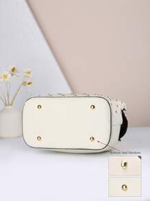 时尚菱形绗缝铆钉手提包，配有配件，大容量手提包适合旅行、购物和工作，是母亲节的绝佳礼物 - 米色 - 查看 8