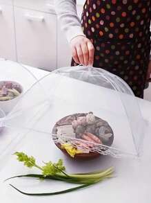 1pc White Portable Foldable Mesh Food Cover - White, Anti-Insect And Dustproof, Suitable For Picnic And Travel