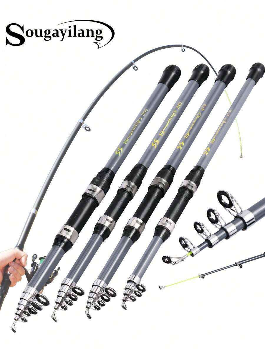 SOUGAYILANG 2.1M-3.0M Ultralight Telescopic Glass Fiber Fishing Rod (Black And Gray): Ideal For Freshwater Fishing Tackle - Multicolor - View 1