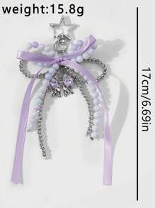 1pc Elegant Crystal Butterfly Wing Heart Keychain, Exquisite Sweet Gift For Family And Friends - Rice Bead Ribbon Keychain - View 3