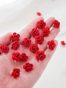 10 pièces Barrettes à cheveux décorations de fleurs de rose en velours bourgogne - Accessoires de cheveux de mariée - Convient aux femmes