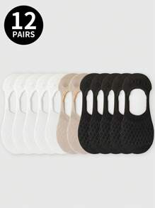 5双/6双/8双/10双/12双装女士网眼薄款纯色隐形袜，防滑船袜，柔软舒适休闲蓬松夏季袜，适合日常穿着、居家、办公、学校、运动等场合，舒适保暖
